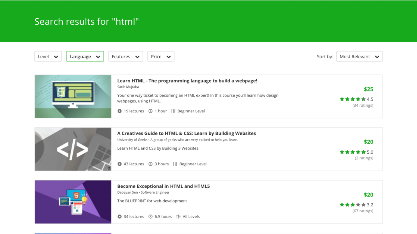 Udemy Search Results Page