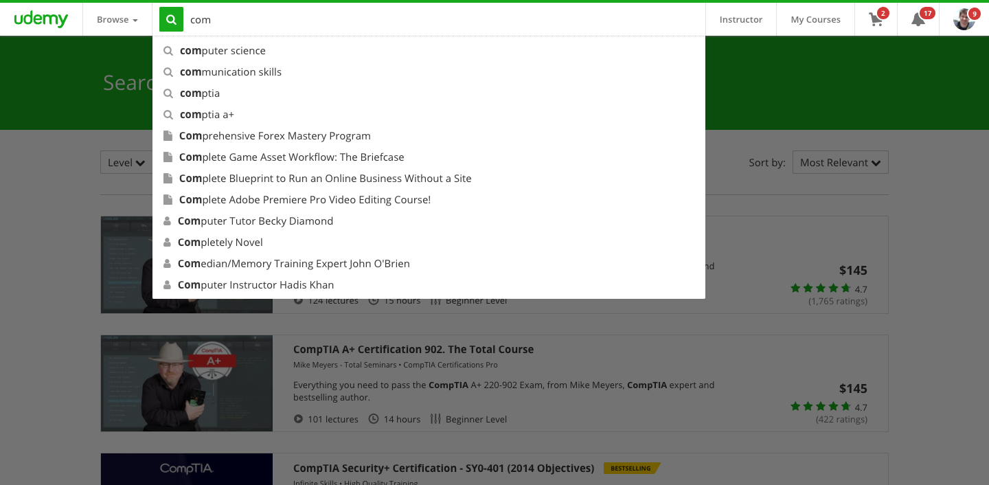 Udemy Nav Bar